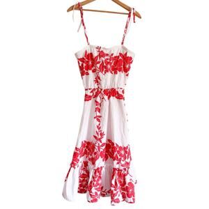 Vintage Hilo Hattie Dress 70s Sundress Tie Strap Tropical Sleeveless White Red